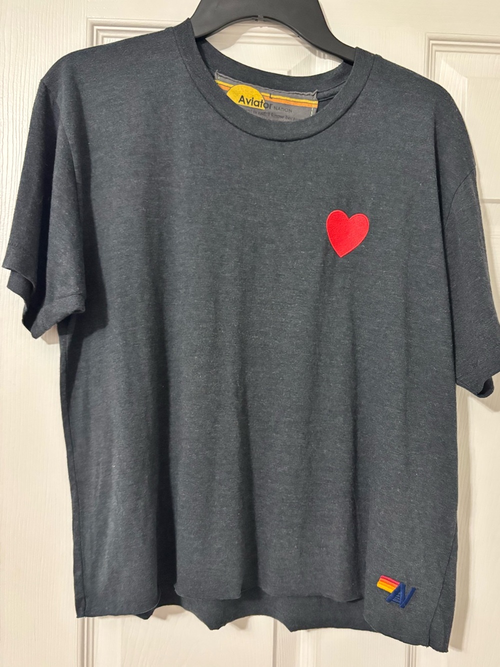 Aviator Nation Charcoal Tee with Red Heart Patch size large